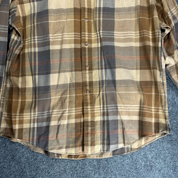 Brooks Brothers Shirt Mens Large Button Down The Original Polo Tan Plaid Flannel - Picture 3 of 7